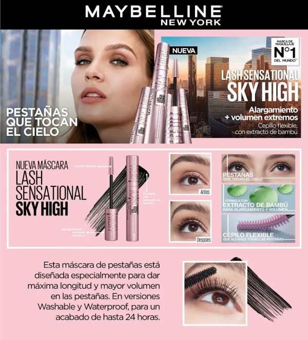 Máscara De Pestañas Maybelline Ny Lash Sensational Sky High A Prueba De Agua - Imagen 3